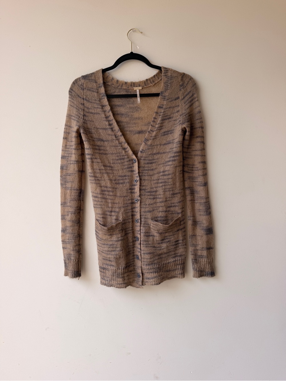 Free People Beach Marled Beige V-Neck Button-Front Cardigan Sweater